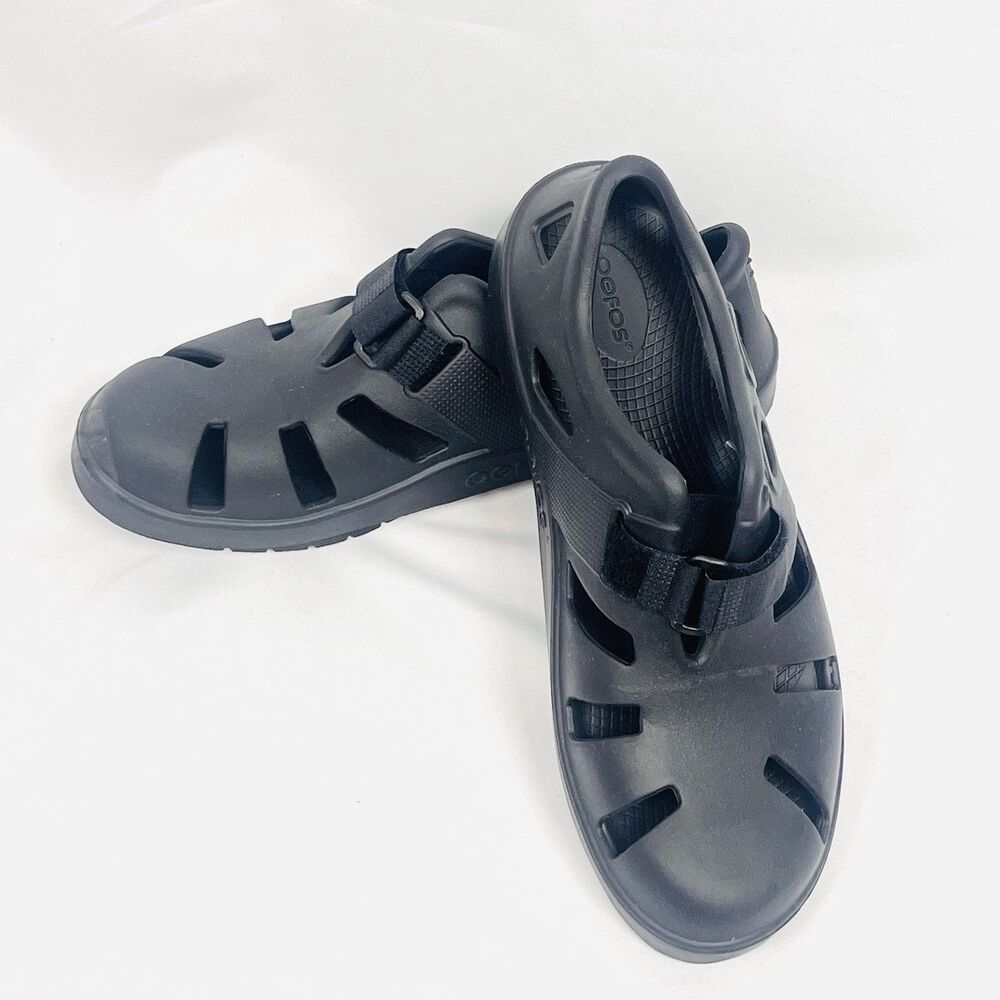 Oofos Oocandoo (Sz 11) Sandals Mens Black Strap Comfort Fisherman Recovery Shoe